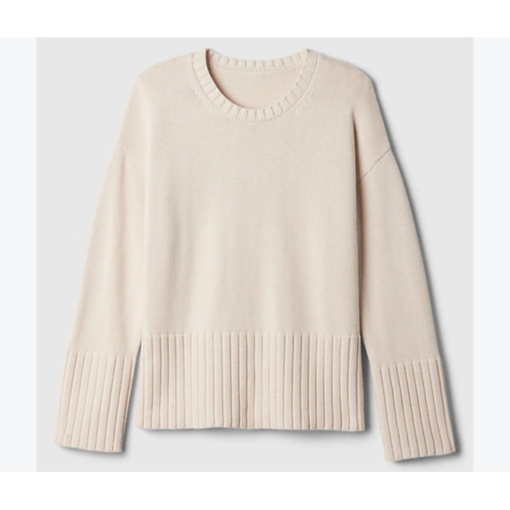 Gap Cotton Sweater Oversize Cozy Ribbed Knit Preppy 90s Minimalist Split Hem S